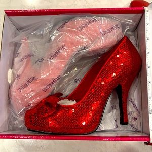 Glam Sequin High Heel Bow Shoes Festival Red